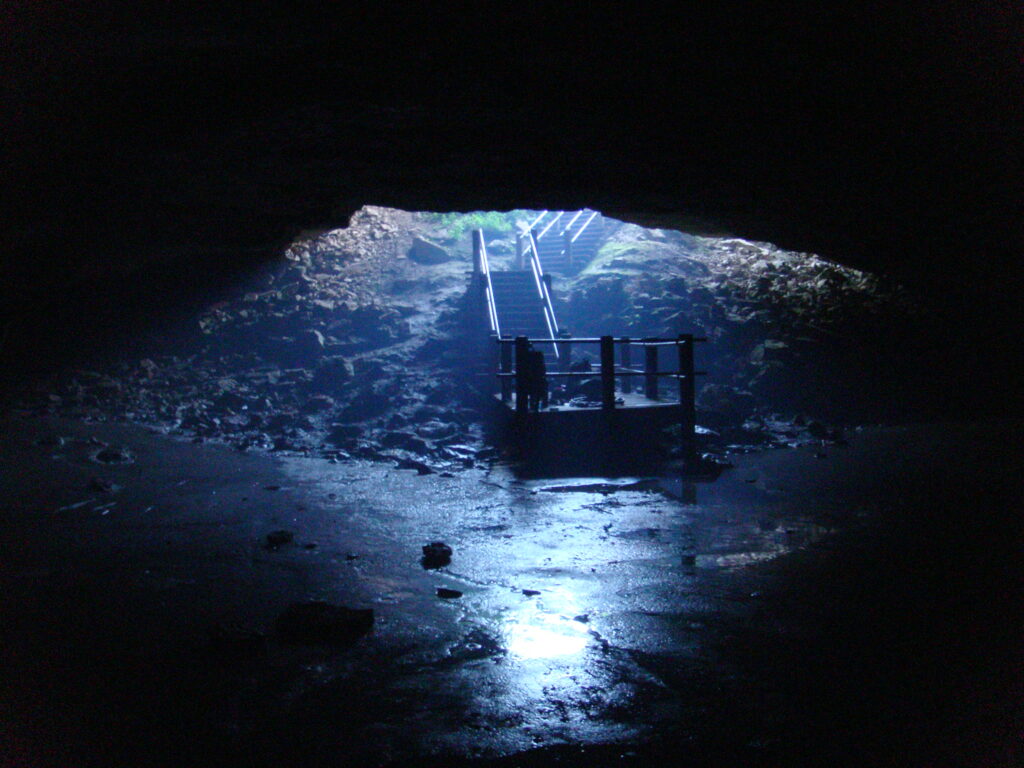 Caves You Can Visit Big ice cave entrance stairway.